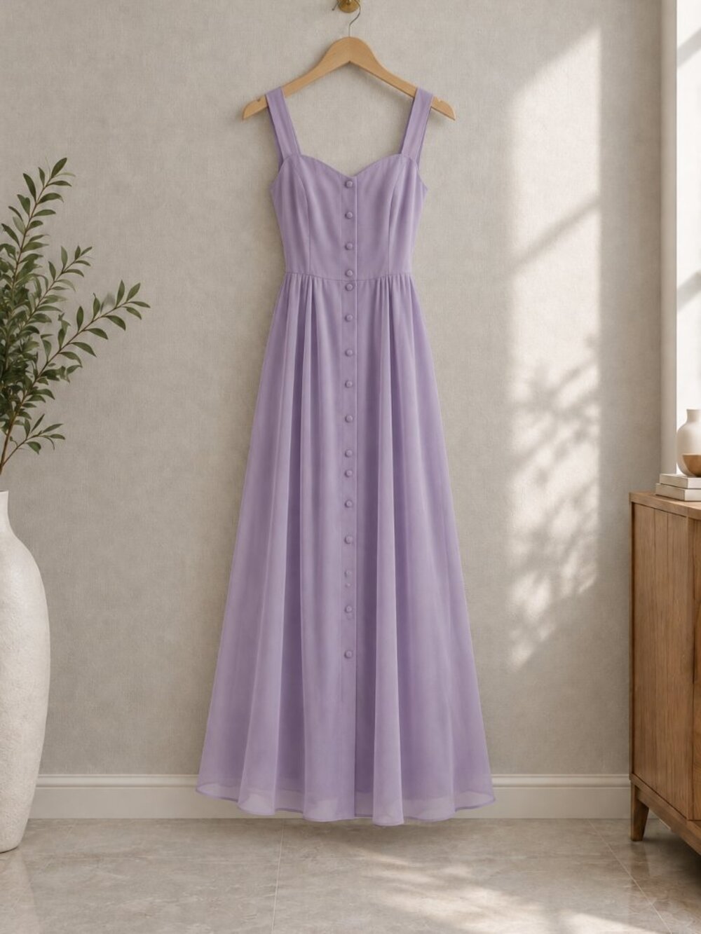 Women's Lavender Button Front Maxi Dress Sweetheart Neck Sleeveless A-Line